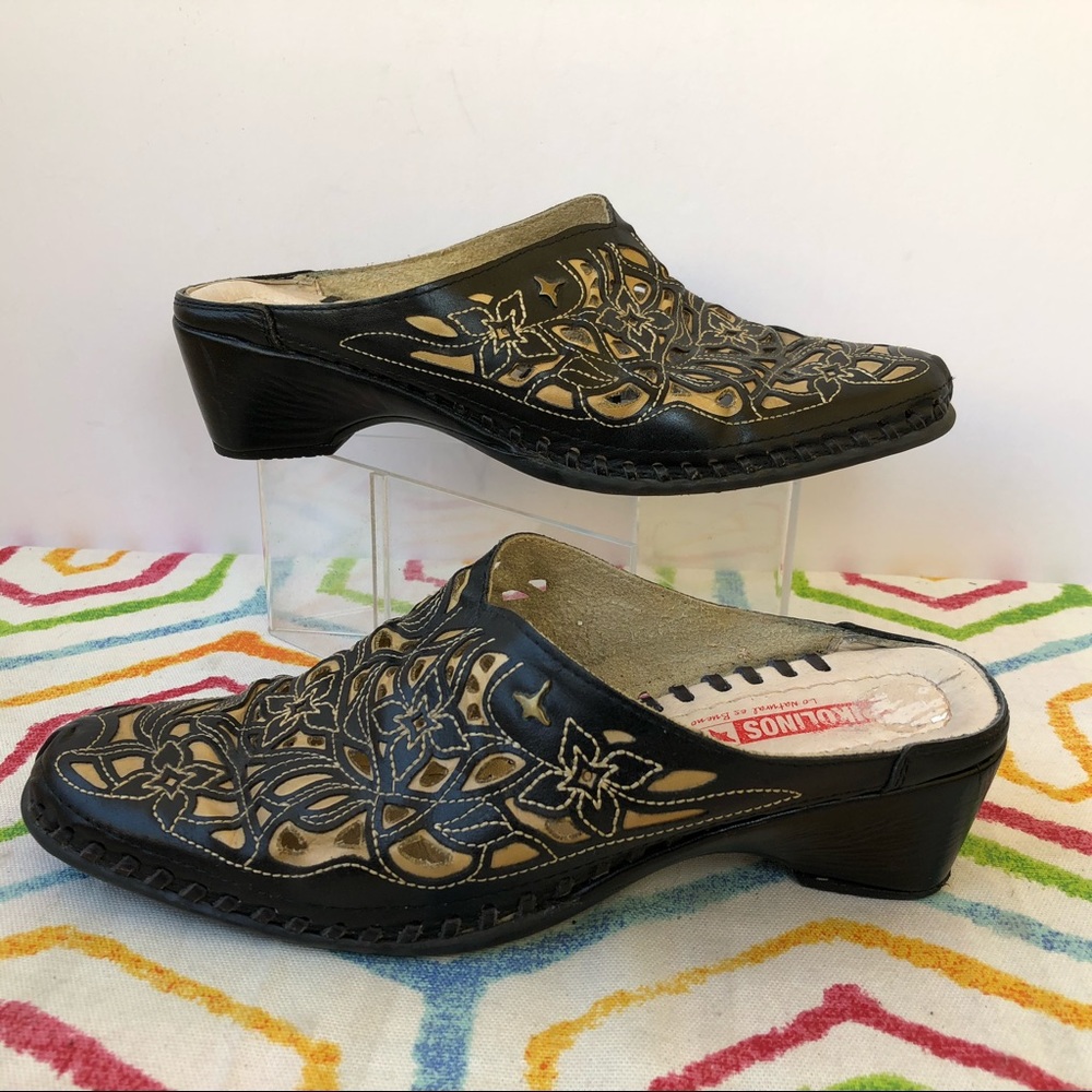 Pikolinos Brown Leather Floral Cut-out Mule size 7